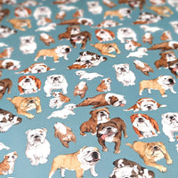 Pattern of bulldogs on a blue background
